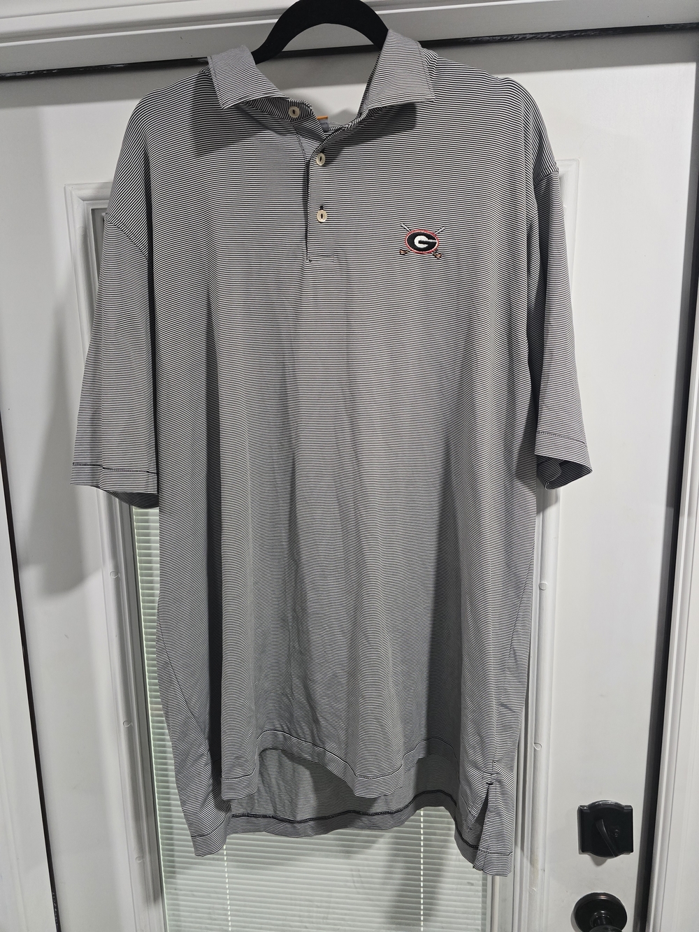 Peter Millar Gray Striped Polo with University Of Georgia Embroidered 'G'
